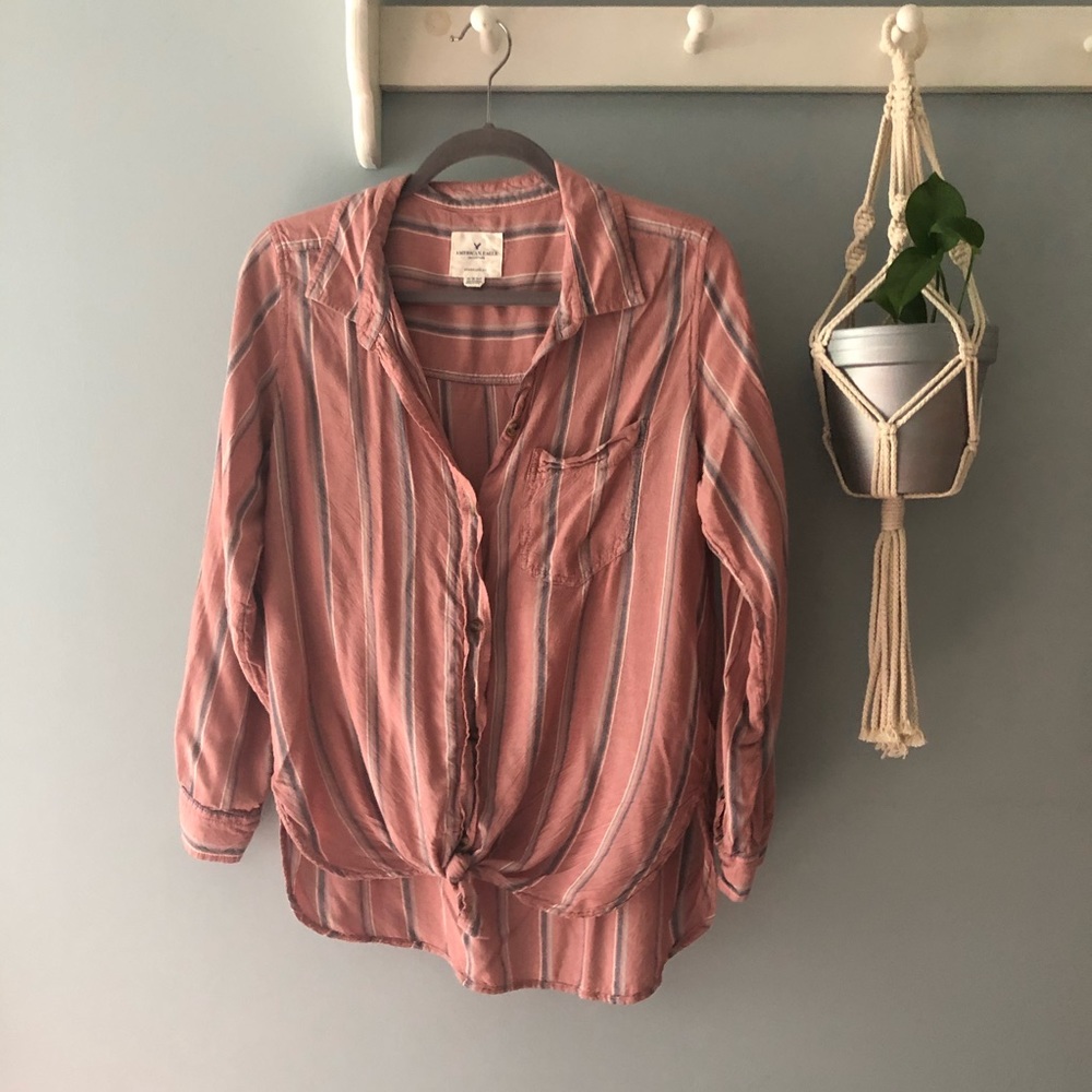 American Eagle Oversized Shirt Button Up Blouse